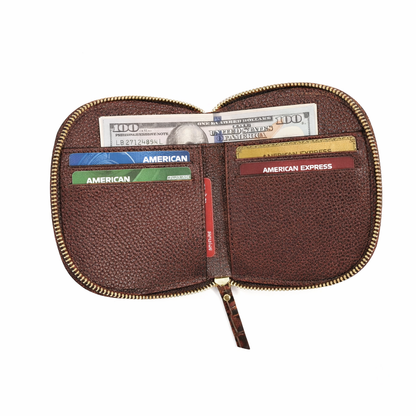 Zyra Elite Hand Burnished Croc Leather Womens Zip Around Wallet Open Filled Burnt Cognac