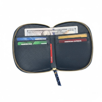 Zyra Elite Hand Burnished Croc Leather Womens Zip Around Wallet Open Filled Steel Blue