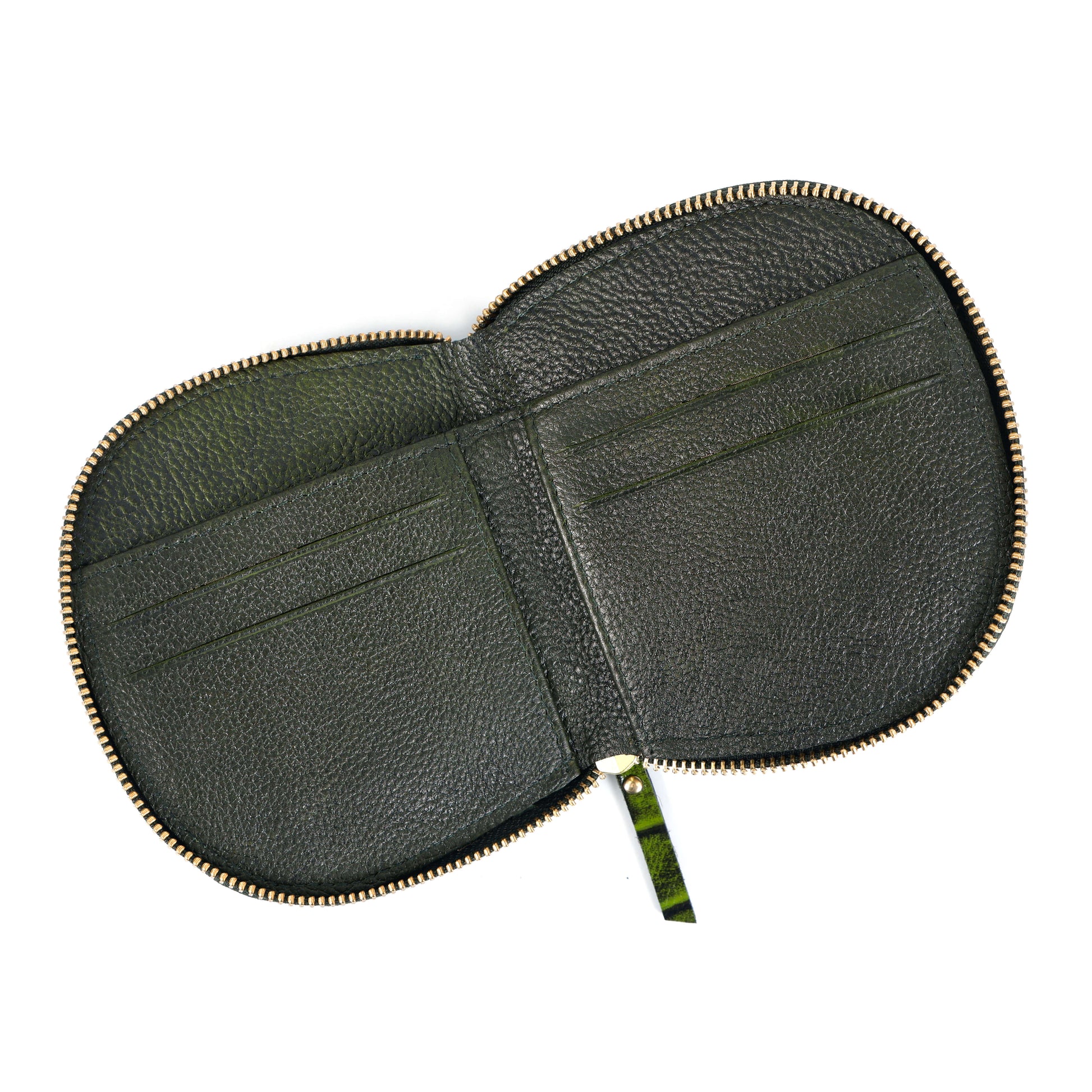 Zyra Elite Hand Burnished Croc Leather Womens Zip Around Wallet Open Moss Green