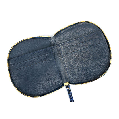 Zyra Elite Hand Burnished Croc Leather Womens Zip Around Wallet Open Steel Blue