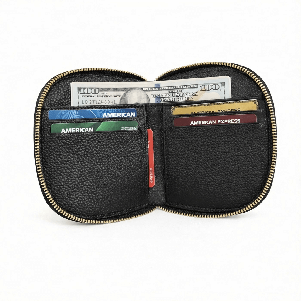 Zyra Women Zip Around Leather Wallet Open Card Cash Black