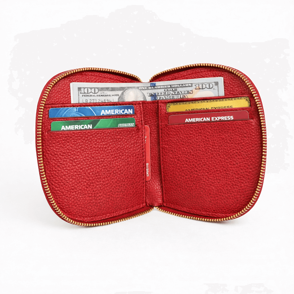 Zyra Women Zip Around Leather Wallet Open Card Cash Brick Red