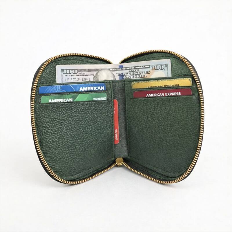 Zyra Women Zip Around Leather Wallet Open Card Cash Camouflage Green