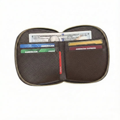 Zyra Women Zip Around Leather Wallet Open Card Cash Dark Walnut