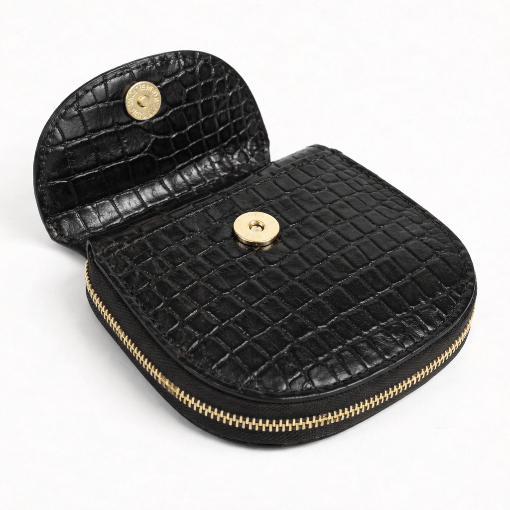 Zyra Women Zip Around Leather Wallet Open Magnetic Button Black