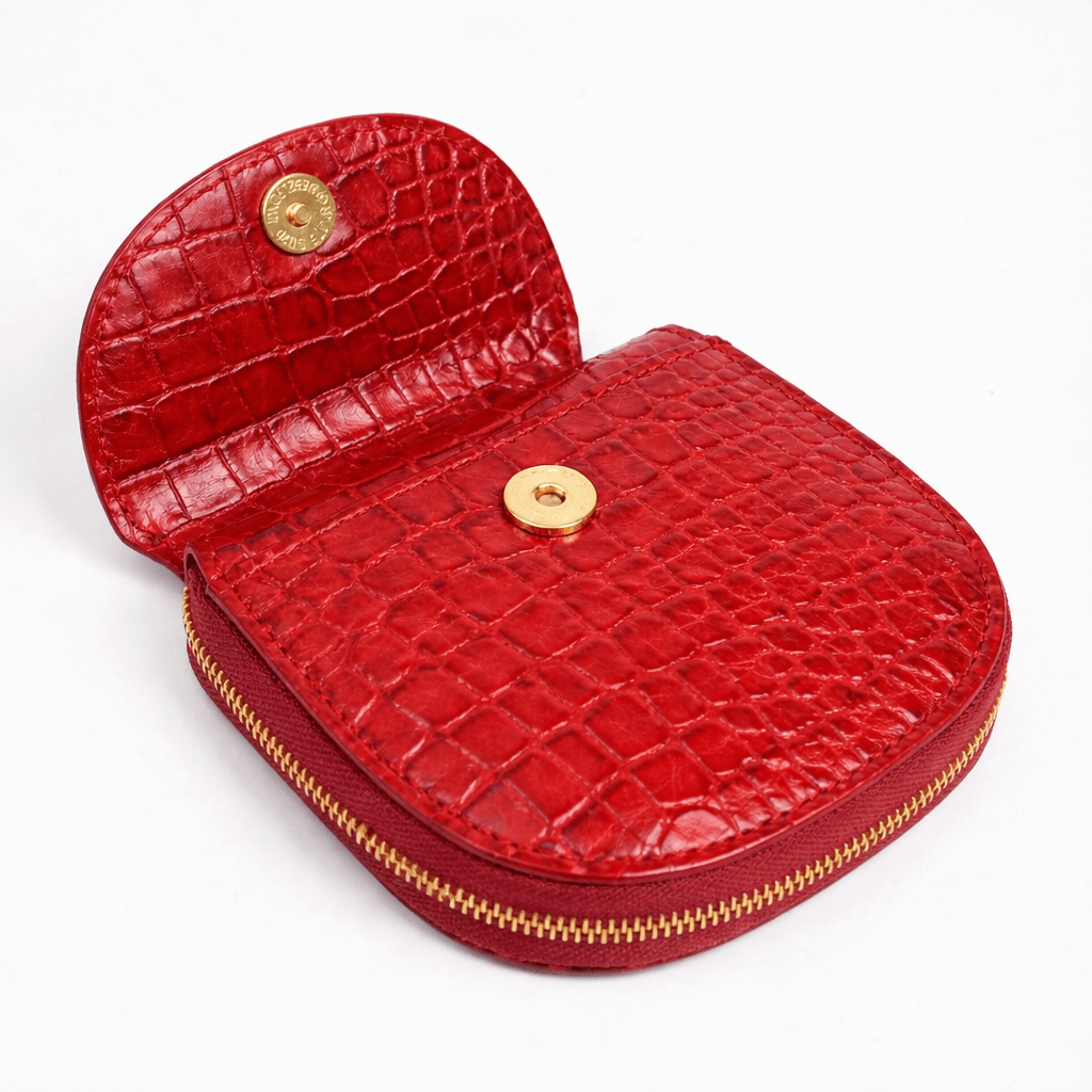 Zyra Women Zip Around Leather Wallet Open Magnetic Button Brick Red