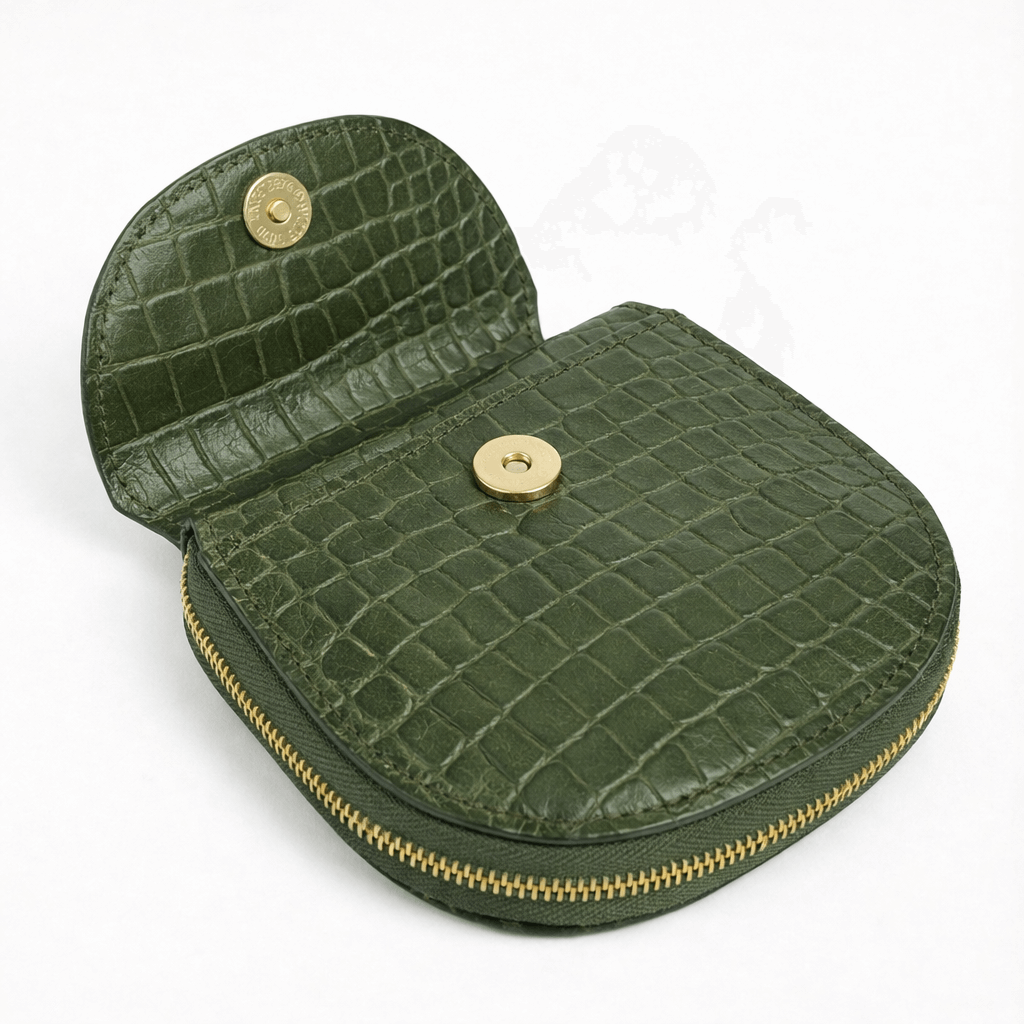 Zyra Women Zip Around Leather Wallet Open Magnetic Button Camouflage Green