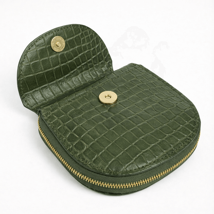 Zyra Women Zip Around Leather Wallet Open Magnetic Button Camouflage Green