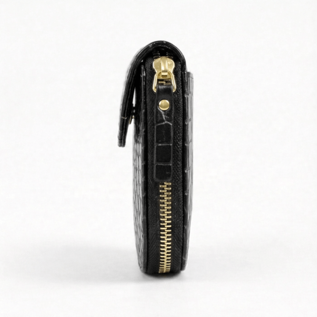 Zyra Women Zip Around Leather Wallet Side Zipper Black