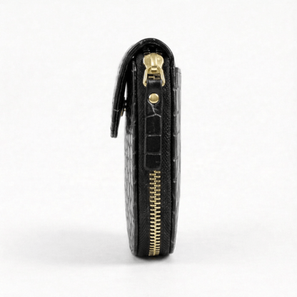 Zyra Women Zip Around Leather Wallet Side Zipper Black