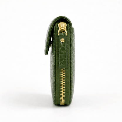 Zyra Women Zip Around Leather Wallet Side Zipper Camouflage Green