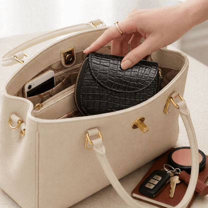 Zyra Women Zip Around Leather Wallet in Handbag Black