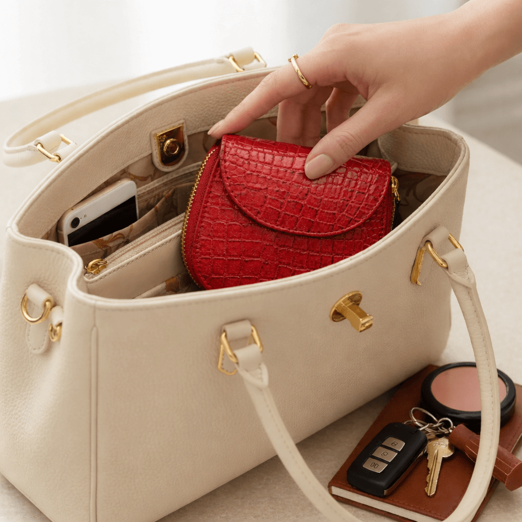 Zyra Women Zip Around Leather Wallet in Handbag Brick Red