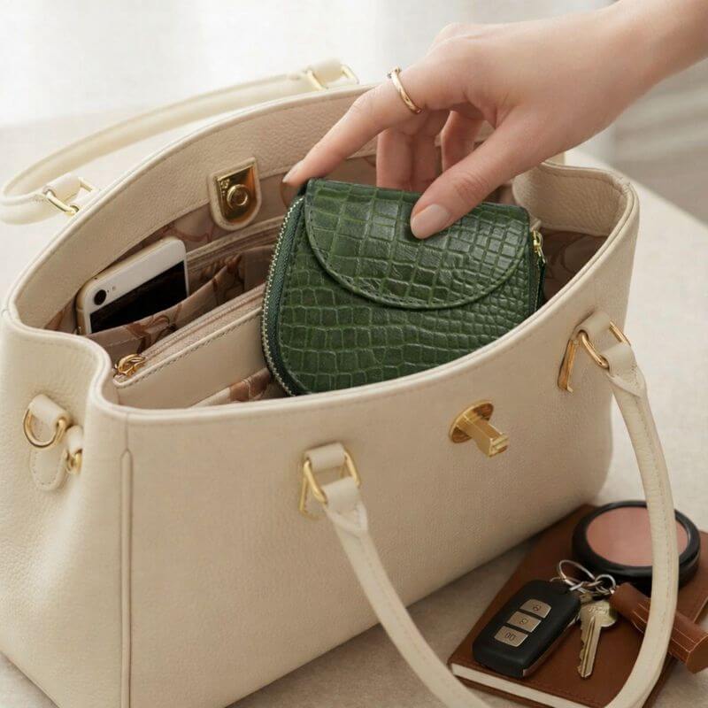 Zyra Women Zip Around Leather Wallet in Handbag Camouflage Green