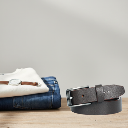 Ledger Leather Wallet & Forge Leather Belt Combo for Men (BROWN)