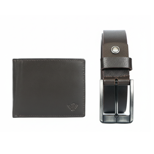 Ledger Leather Wallet & Forge Leather Belt Combo for Men (BROWN)