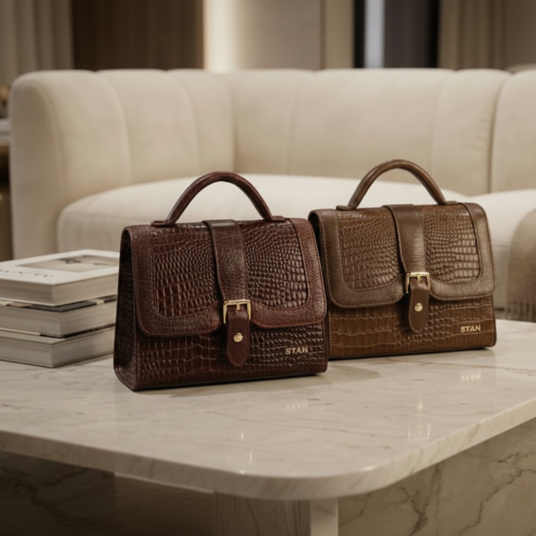 Jasmin Croco Leather Satchel Handbag