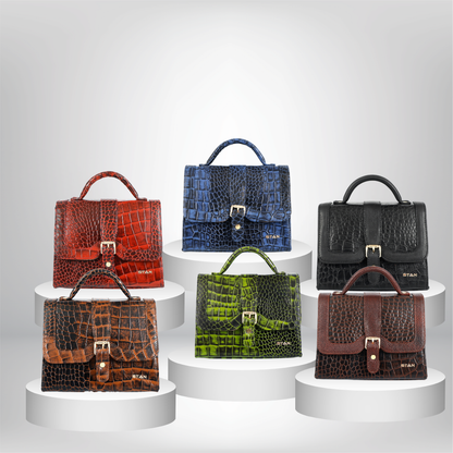 Jasmin Elite by STAN LEATHER Croc Leather Satchel