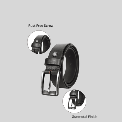 Ledger Leather Wallet & Forge Leather Belt Combo for Men (BLACK)