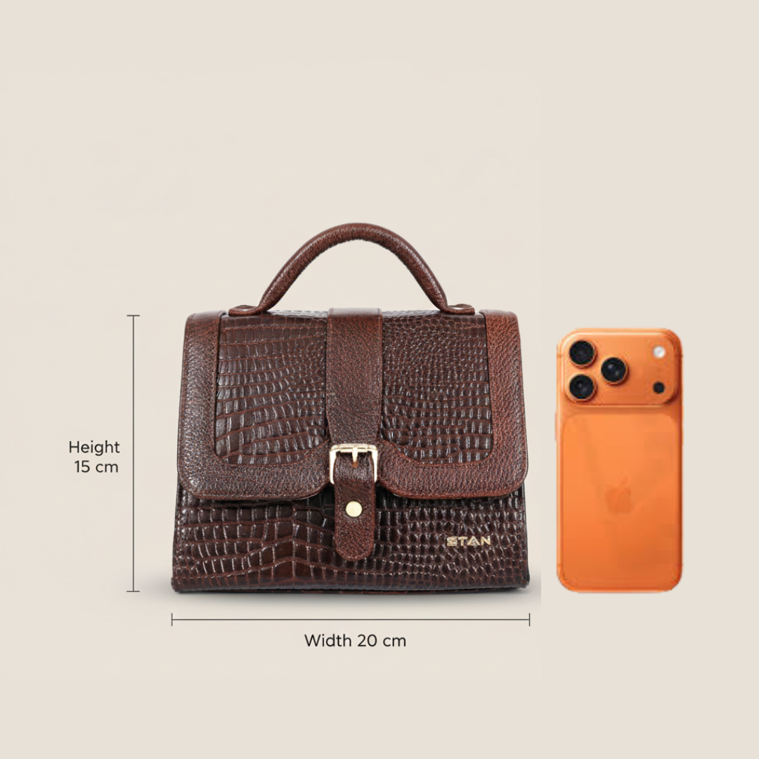 Jasmine Croco Leather Handbag 5 Oxblood Brown