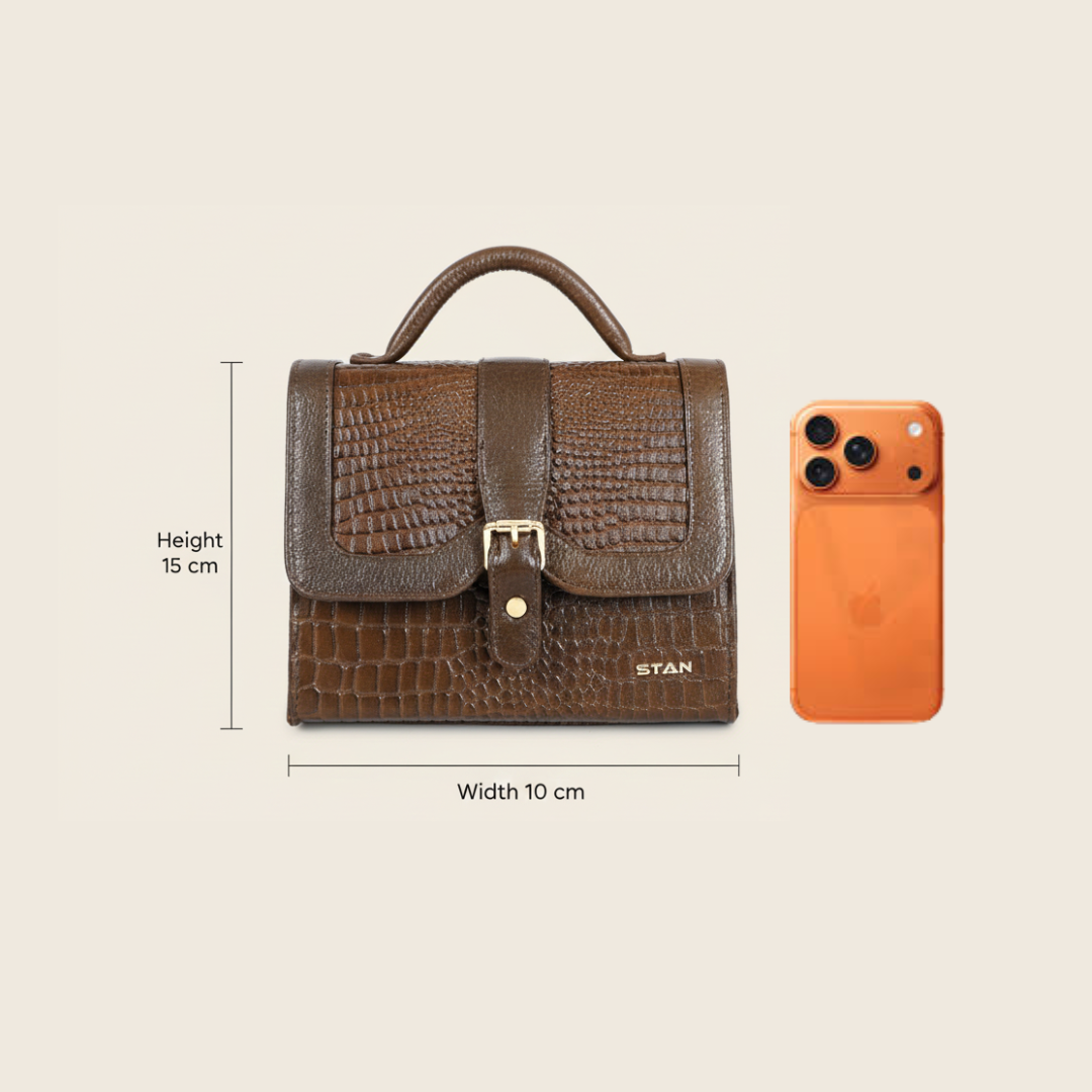 Jasmine Croco Leather Handbag 5 Dark Walnut