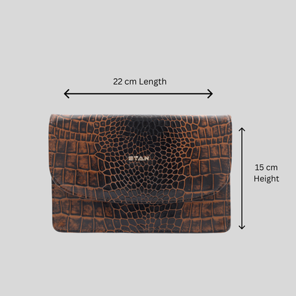 Isabella Elite Evening Clutch-cum-Sling Convertible Bag Size Info Burnt Cognac