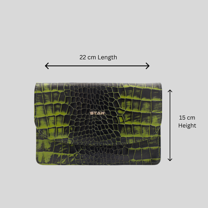 Isabella Elite Evening Clutch-cum-Sling Convertible Bag Size Info Moss Green