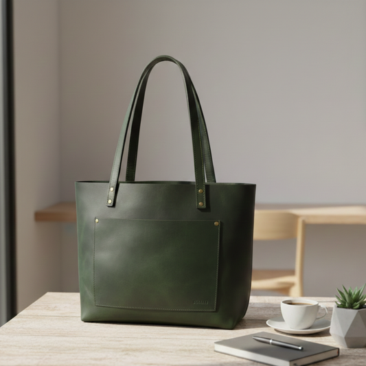 Aurelia Open-Top Full-Grain Leather Tote Bag