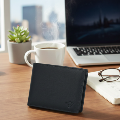 Ledger Leather Wallet & Forge Leather Belt Combo for Men (BLACK)