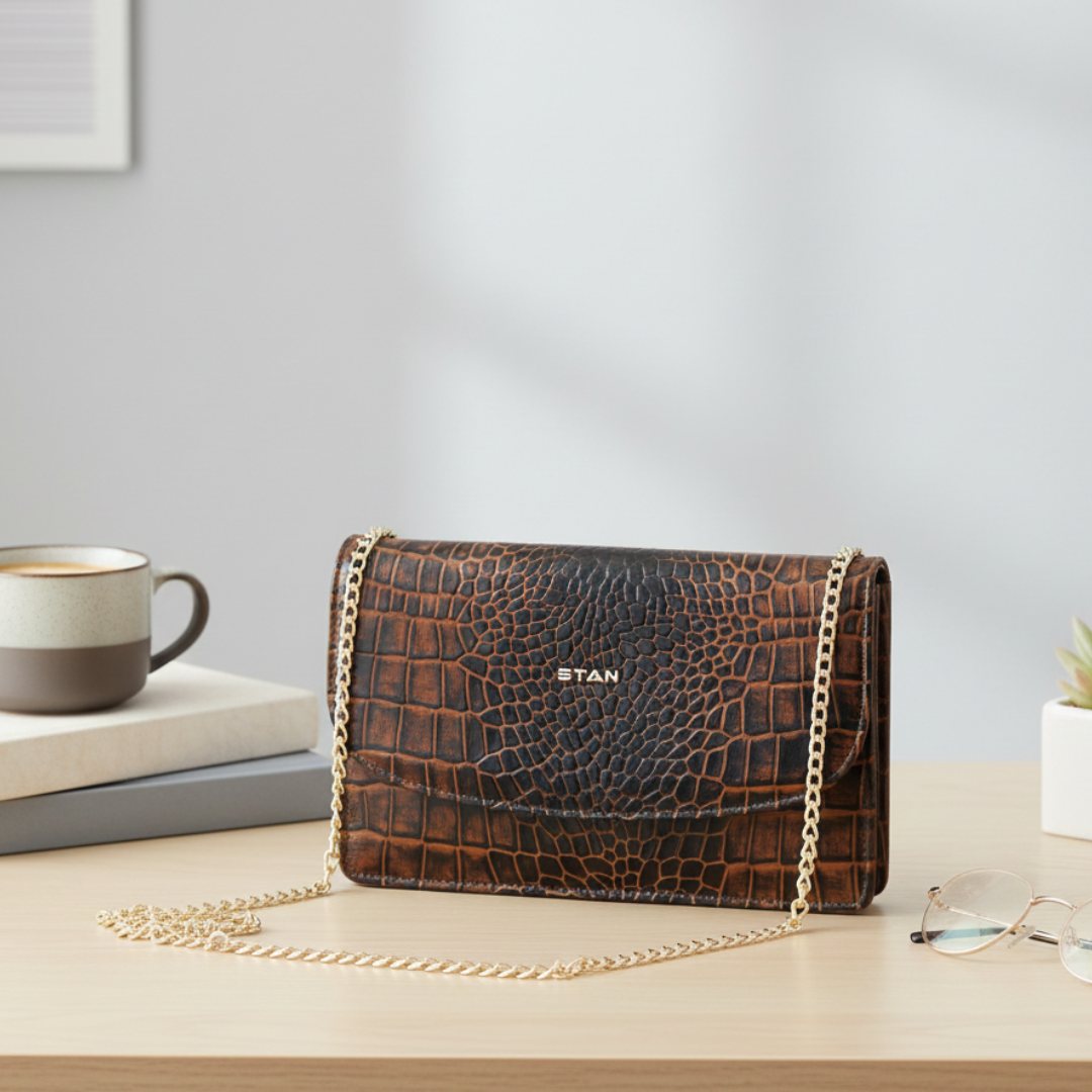 Isabella Elite Evening Clutch-cum-Sling Convertible Bag Hero Burnt Cognac