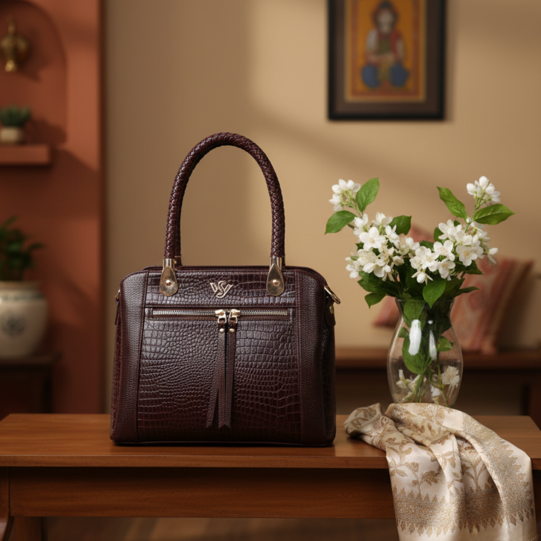 Savina Croco-Pebble Leather Handbag