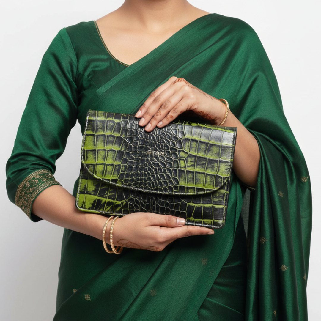 Isabella Elite Evening Clutch-cum-Sling Convertible Bag in hand Moss Green