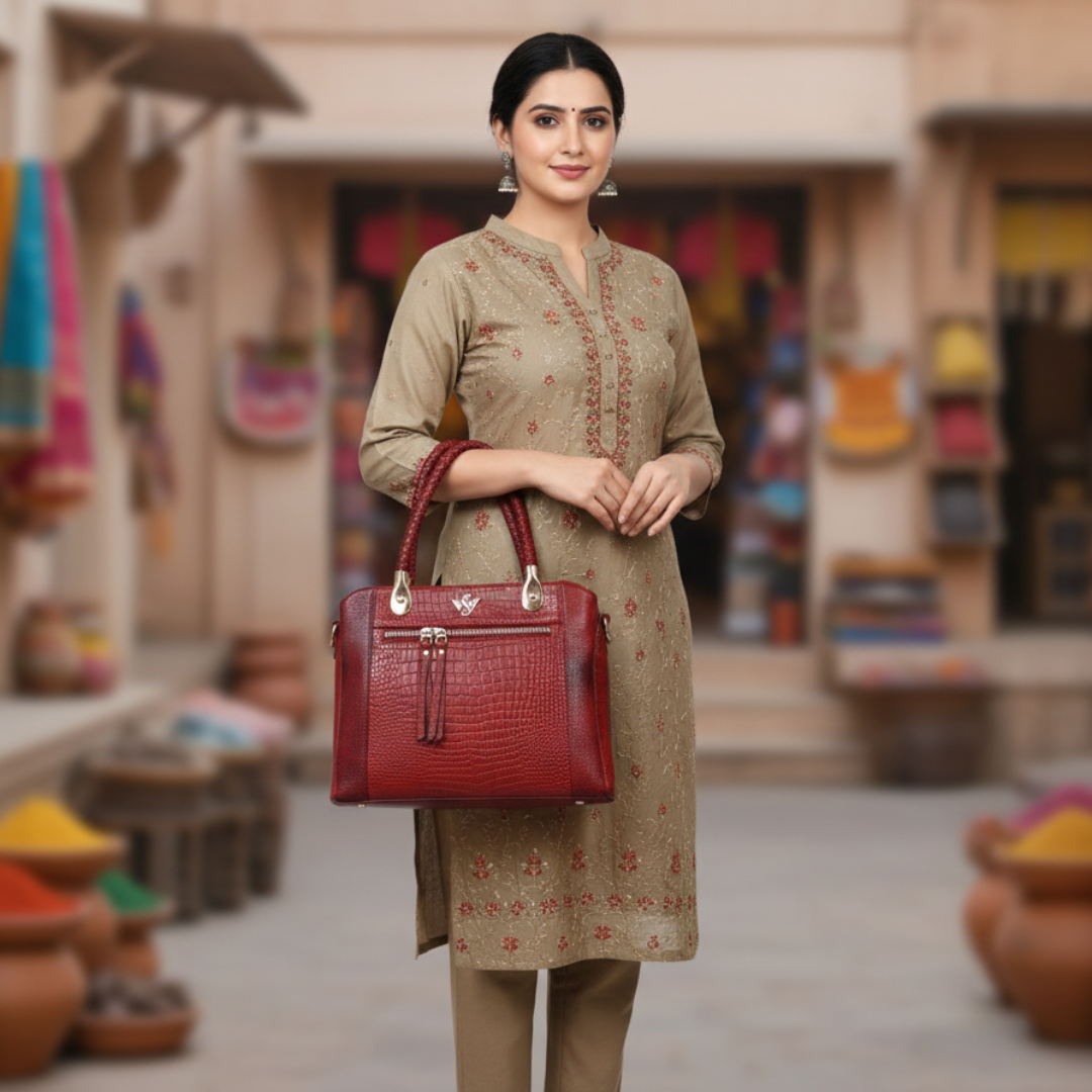 Savina Croco-Pebble Leather Handbag
