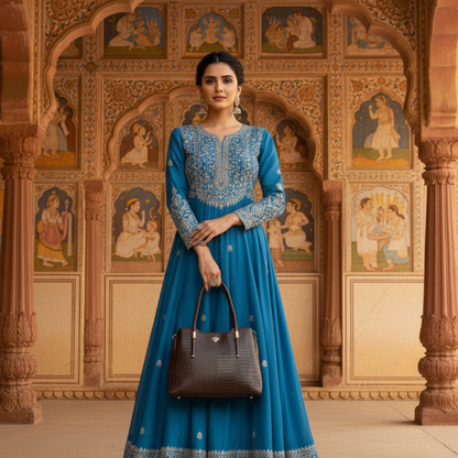 Aveline Dual Handle Croc-Pebble Leather Bag