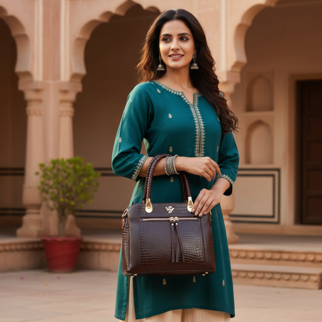 Savina Croco-Pebble Leather Handbag
