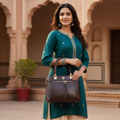 Savina Croco-Pebble Leather Handbag