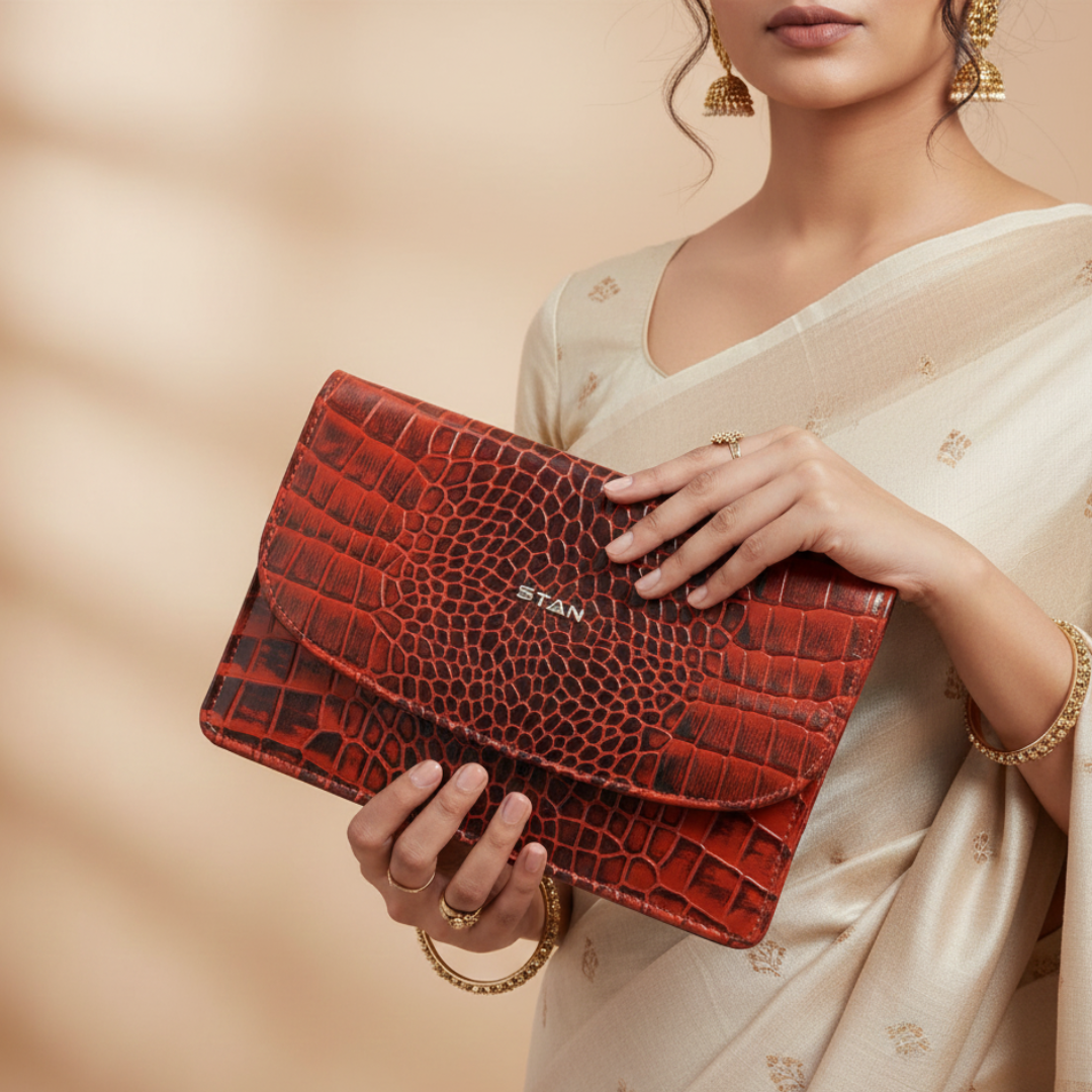 Isabella Elite Evening Clutch-cum-Sling Convertible Bag In hand Persian Red