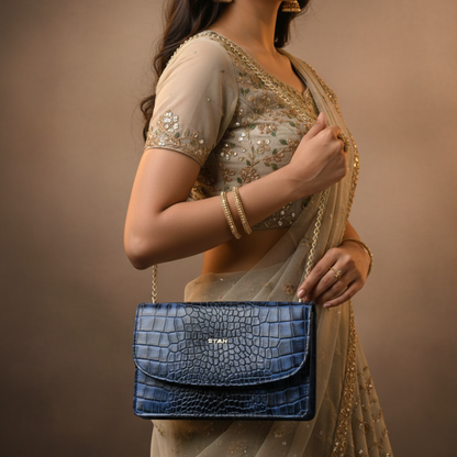 Isabella Elite Evening Clutch-cum-Sling Convertible Bag strap worn Steel Blue