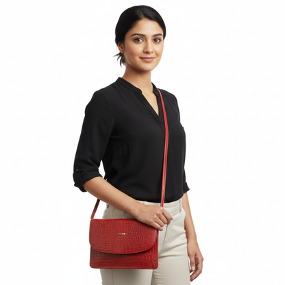 Isabella Clutch-cum-Sling Bag with model Brick Red