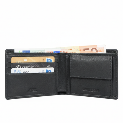 Ledger Leather Wallet & Forge Leather Belt Combo for Men (BLACK)