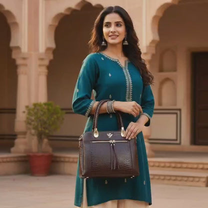 Savina Croco-Pebble Leather Handbag