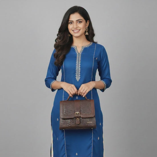 Jasmine Croco Leather Handbag Video Oxblood Brown