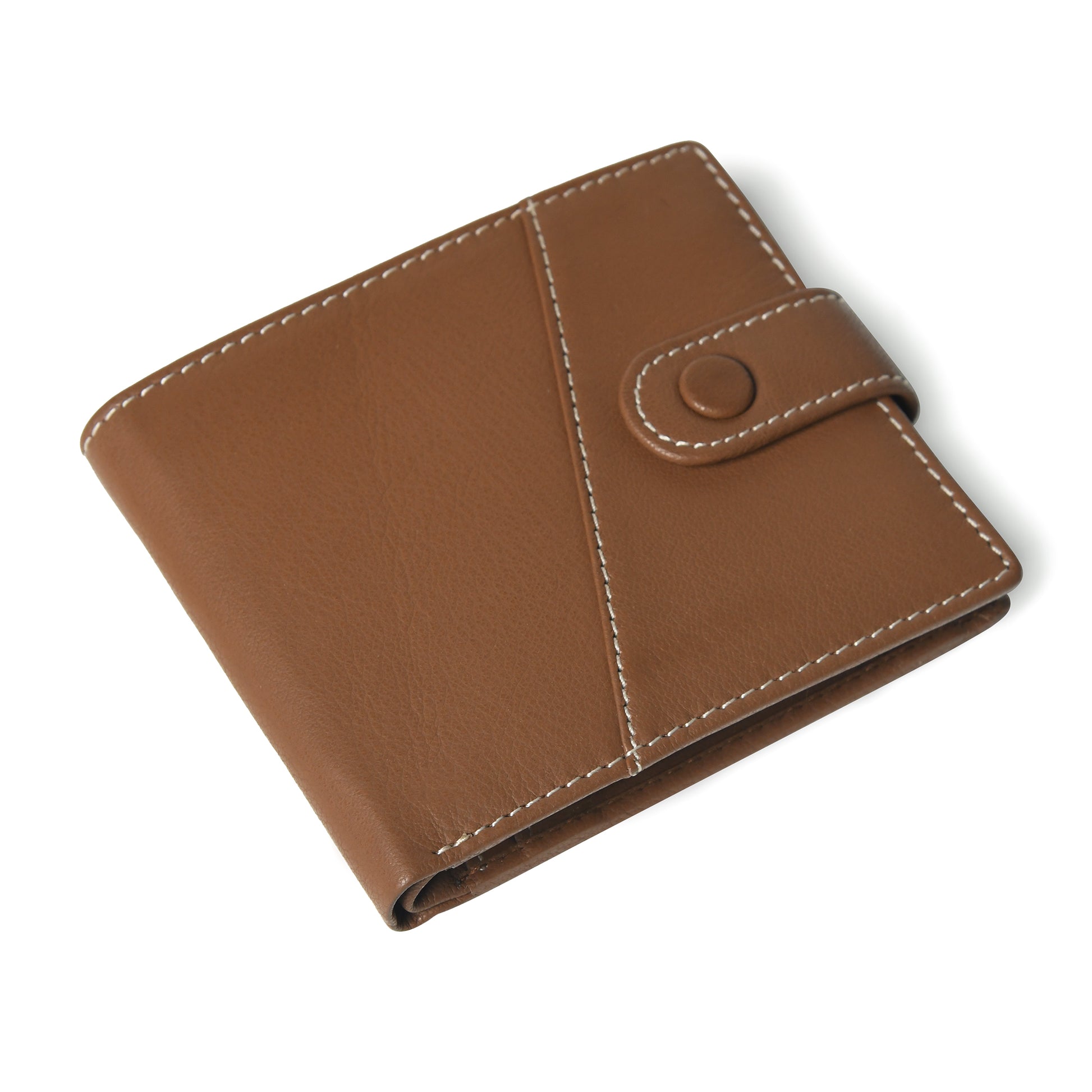 STAN Trovane Mens Bifold Leather Wallet 45 Degree Saddle Tan