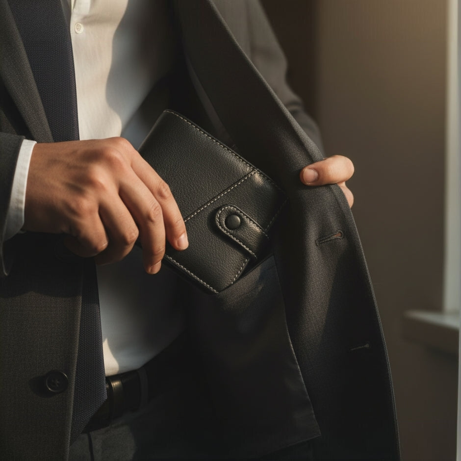 STAN Trovane Mens Bifold Leather Wallet Pocket Insert Black