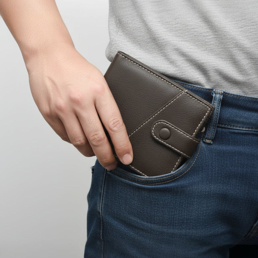 STAN Trovane Mens Bifold Leather Wallet Pocket Insert Charcoal Brown