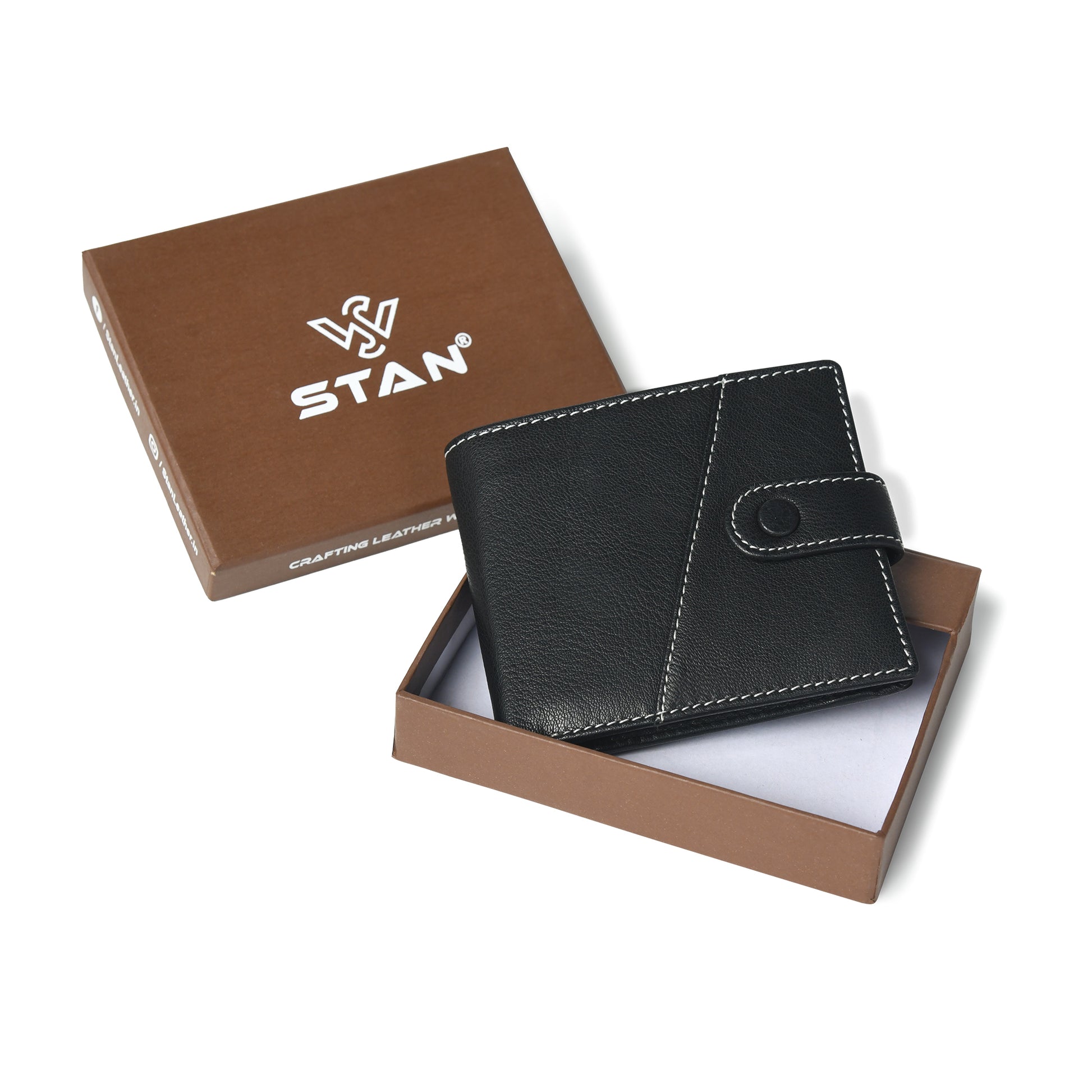 STAN Trovane Mens Bifold Leather Wallet With Box Black